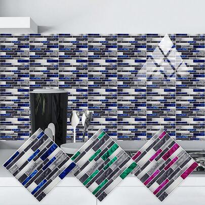 10片装 11.81*11.81 英寸 PVC 厨房防溅贴纸，大理石纹路，自粘防水墙贴，适用于厨房、浴室、卧室等。