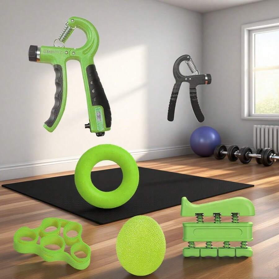 1 Set 5pcs Green Hand Grip Strengthener Kit, Hand Grip Trainer Wrist Forearm Exerciser Fitness Equipment - Green - View 1