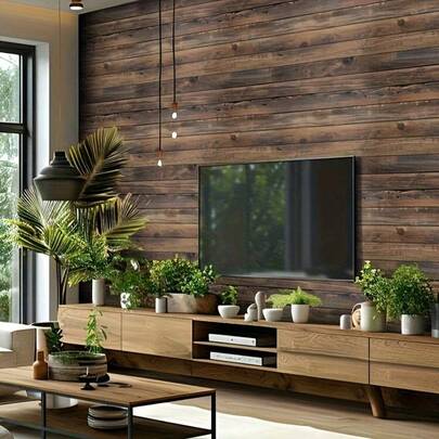 1卷复古棕黄色咖啡木纹自粘壁纸 - 防水、防污、易撕易贴，DIY家居装饰，适用于厨房橱柜、桌椅、客厅、宿舍和返校用品，宿舍装饰 | 复古风格 | 防水乙烯基材质，客厅壁纸