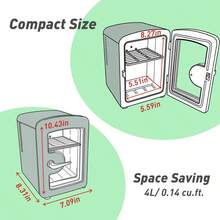 iceBlue 4L/6 Can Mini Fridge/Skincare Fridge With Transparent Window, Portable Cooler Box For Car/Home Cosmetics And Beverage Storage, Chrome Handle