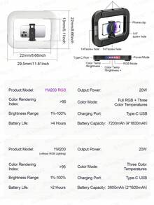 AXNEN 多功能手持LED补光灯，带手机笼支架，USB充电便携式手机直播摄影灯，配备可调节手机夹和冷靴接口，适用于内容创作、自拍补光、Vlog拍摄、手机配件、摄影配件 - 彩色 - 查看 9