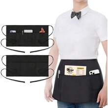 2 Pack Waitress Half Aprons With 3 Pockets, 12 Inch Black Waist Aprons For Servers, Water & Oil Resistant Aprons For Women Food Service Aprons - 黑色 - 查看 1