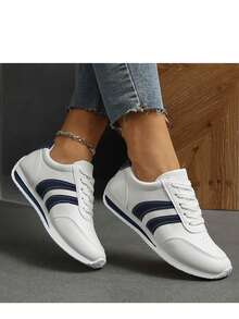 女士休闲户外运动鞋，几何图案运动针织系带运动鞋，适合居家及所有季节穿着