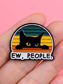 1pc Enamel Alloy Black Cartoon Cat Brooch Pin, Backpack Decor - Cat - View 1