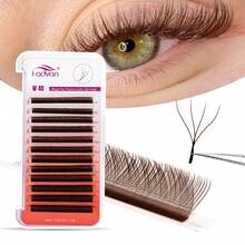 Fadvan 12Rows Brown 4D W Lashes 0.07 D/LU(M) 8-12mm Premade W Fan Lash Extensions Natural Soft Black/Brown W Style Lashes Faux Mink Individual Lashes,Professional Eyelash Grafting,Lash Tech Supplies - Brown - View 3