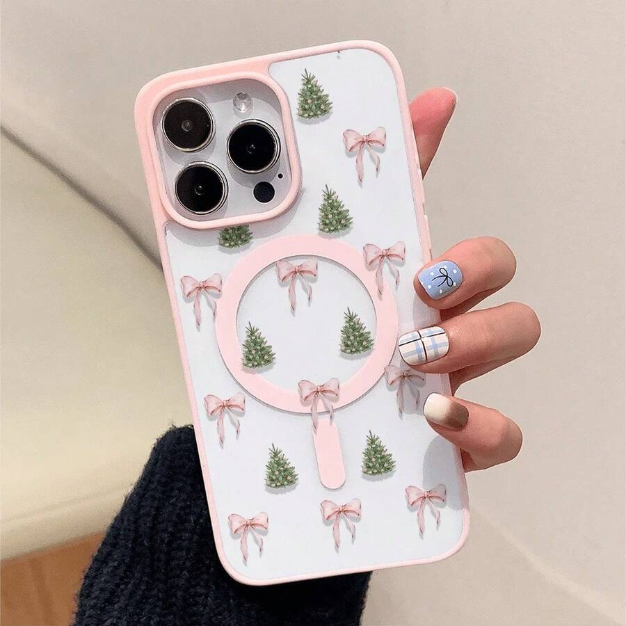 Funda de una pieza con diseño de lazo de árbol. Diseño sencillo y elegante. Diseño magnético. Compatible con phone 11, 12, 13, 14, 15, 16, 17, Pro/Plus/Pro y S22, 223, 824, S25 Ultra/FE. Admite carga inalámbrica. Ideal para regalar a amigos, también se puede usar en ocasiones especiales como Año Nuevo, San Valentín, etc. - Rosa - Ver 1