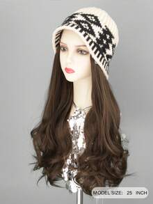 1pc Women's Winter Long Curly Wig Hat, Heat Resistant Synthetic Wig With Diamond-Shaped Cap - Korean Natural Full Head Coverage Lightweight Warm Winter Hat Wig - Multicolor - View 4