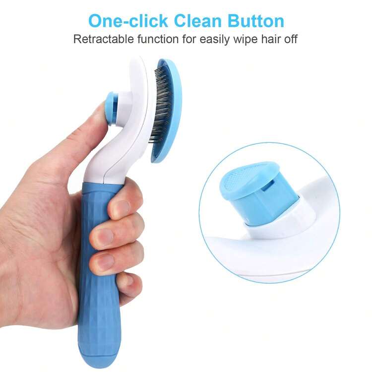 Pet Hair Remover Comb, One Click Hair Removal, Automatic Shedding Beauty Brush For Dogs, Cats - Màu xanh lam - Xem 4