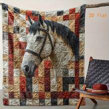 Extra Large Horse Blanket Realistic Horse Head & Brown/Black/White/Gray/Beige/Red/Blue/Green/Gray/Black Soft Flannel AllSeason Throw For Bed, Sofa, Car, Camping Equestrian Gift For Horse Lovers (MultiColor Options) Warm & Comfortable With Horse & Plaid Design, Hand Wash Only, MultiPurpose Use, Cozy & Luxurious Texture, Ideal For Travel & Home Decor (No Frills) - 混合 - 查看 4