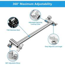 Shower Extension Arm 11 Inch, Adjustable Shower Arm Extension, Solid Stainless Steel Shower Extender ShowerHead, Showerhead Extender With Universal Connection - Mạ crôm bóng + 11 inch - Xem 3