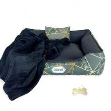 Dog/Cat Bed 60x60 4 Pieces Waterproof Pet Bed With Zipper Blanket And ID Tag - 黑色 - 查看 1
