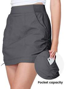 CAMEL CROWN 女士运动裙，高尔夫休闲网球裙，收腹，UPF 50+，速干带口袋 - 灰色 - 查看 5