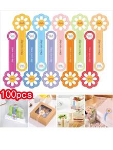 100 miếng (10 tờ)/gói Nhãn dán bánh pudding nhiều màu sắc, dải dài, nhãn dán thủ công, nhãn dán không dính, nhãn dán đóng gói bánh quy, nhãn dán nướng bánh - Nhiều màu - Xem 6