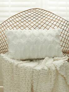 仿兔毛枕套，正面毛绒，背面荷兰绒，菱形格纹图案，柔软舒适，适用于卧室、沙发、汽车等。 - 白色 - 查看 7