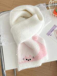 1 قطعة وشاح ناعم مصنوع من الصوف بتصميم قطة كرتونية دافئ، وشاح جميل بتصميم حيوان للبنات والطالبات للاستخدام الخارجي، هدية مثالية لعيد الميلاد والشتاء