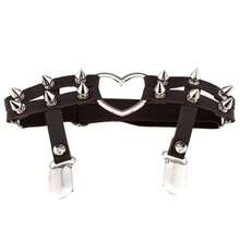 1Pcs Gothic Heart Leg Harness - Double-Row Studded Leather Garter With Adjustable Chain, Punk Dance Accessory For Stage Performance - Nâu sẫm - Xem 10
