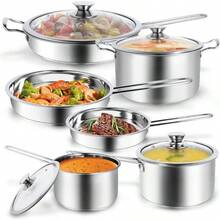 10-Piece Pots And Pans Set Stainless Steel Cookware Set- Includes Ergonomic Handle Saucepans Skillets Dutch Oven Stockpot Steamer And More - Premium Pots And Pans For Home Chefs - Bạc - Xem 1