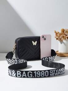 1pc Girls' Fashion Mini Square Crossbody Bag, Shoulder Bag Coin Purse, Embroidered Butterfly Versatile Minimalist Style, Ideal Gift Choice (Random Ombre Color)