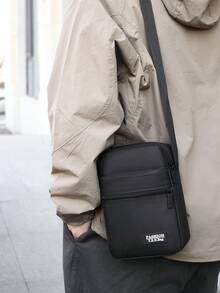 大容量时尚男士单肩斜跨邮差包，多功能可调节肩带拉链开合，多隔层实用收纳男包 - 黑色 - 查看 3