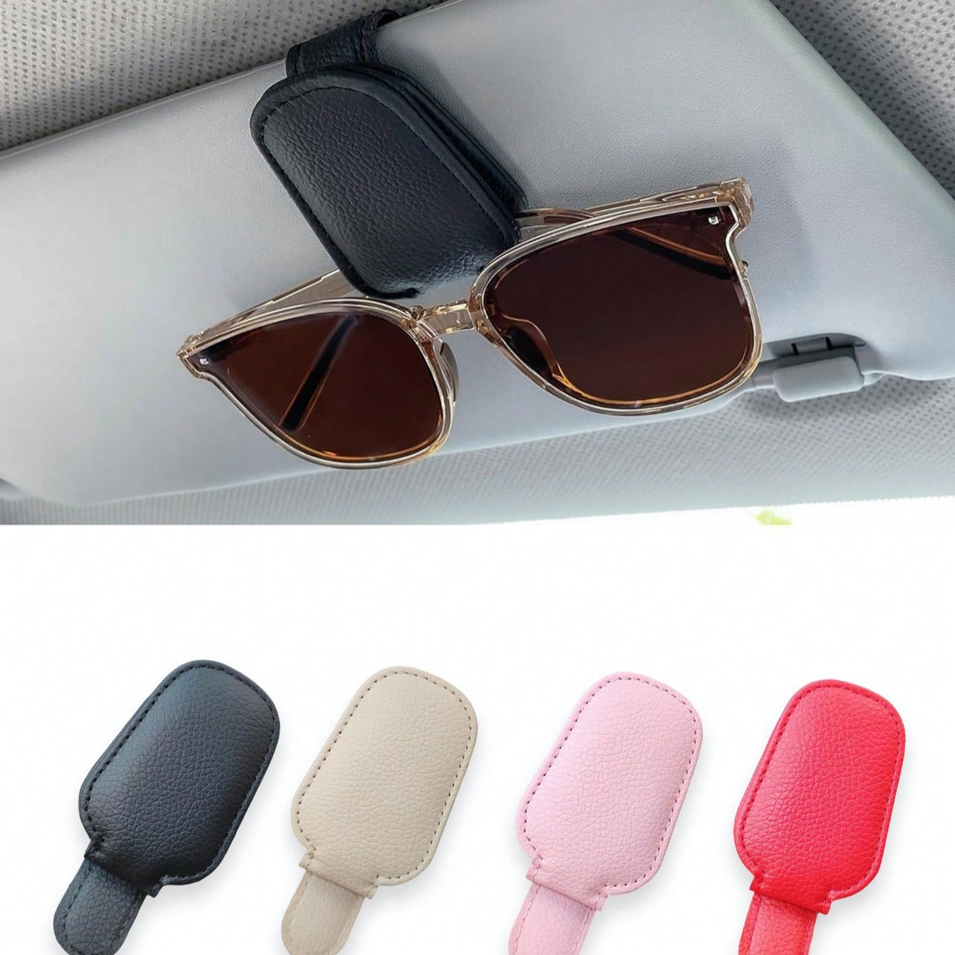 Car Glasses Holder, Sunglasses Clip, Magnetic Leather Glasses Case, Car Ticket Card Clip Sunglasses Holder, Car Sun Visor Accessories, Car Essentials, Cute Car Gadgets, Travel Essentials Travel Accessories Holiday Supplies Unisex Gift