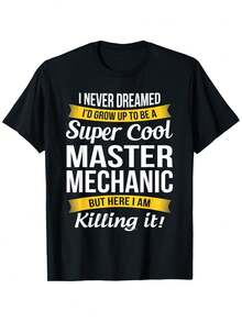Camiseta de Humor Mecánico Divertida - Eslogan "Super Cool Master Mechanic Killing It", Negra con Texto Amarillo, Camiseta Casual de Manga Corta y Cuello Redondo Ligera para Hombres y Mujeres, Comodidad para Todas las Estaciones, Lavable a Máquina, Regalo Divertido para Entusiastas de los Autos y Reparadores de Autos, Camiseta para Hombres, Camiseta Gráfica para Hombres, Camiseta Gráfica para Hombres, Camiseta para Hombres, Ropa para Hombres, Camisa para Hombres - Negro - Ver 3