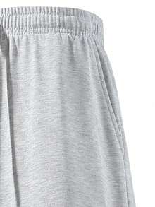 Men's Loose Straight Leg Sweatpants, Gray, With Drawstring Detail, Casual Wear