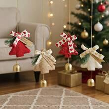 1 Stück rote Weihnachtsglocke Deko, Weihnachtsbaum Muster einfaches Design, aus Plüschstoff und Eisenlegierung gefertigt, Türglocke, mehrfarbige Optionen, die Kombination schafft eine einzigartige Feiertagsatmosphäre, geeignet für Weihnachten, Neujahr, Winterlandschaft, Outdoor-Veranstaltungsdekoration, Valentinstag Accessoires - Rot - Übersicht 5