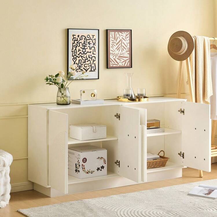Modern White 4-Door Sideboard, Design With Curved Doors And Matte Finish, MDF Structure For Living Room And Dining Room, Elegant Storage Solution - White Style1 - View 7