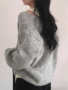 两件套春季休闲叠穿针织背心+柔软宽松长袖毛衣