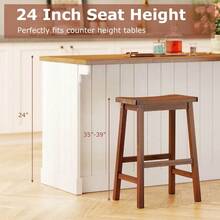 Saddle-Seat Counter Height Stools Set Of 2 Backless Barstools With Curved Seat - 核桃 - 查看 6