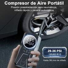 Compresor de Aire Portátil 150 PSI, Inflador de Llantas Electrica para Auto con Pantalla Digital y Luz LED, Bomba de Aire Bomba de Neumáticos para Bicicletas Motos Balones 12V 120W 4500mAh - 1 - Ver 2