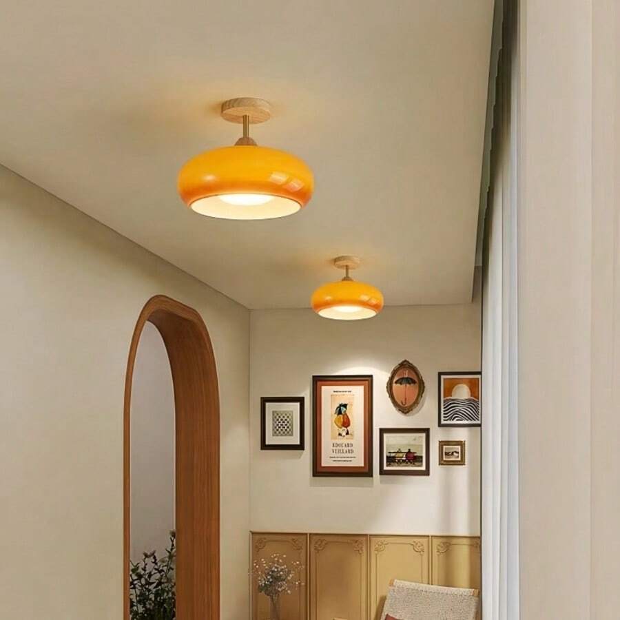 Vintage French Medieval Hallway Light, Retro Glass Foyer Lamp, Wooden Balcony Closet Ceiling Light, Bedroom Dining Bar Pendant Lamp, Decorative Lighting - Multicolor - View 1
