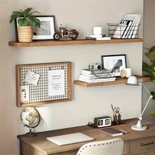 Senmeo Rustic 4pc Floating Shelves (Natural Wood Finish), Handcrafted + Invisible Brackets For Home - Black - View 7