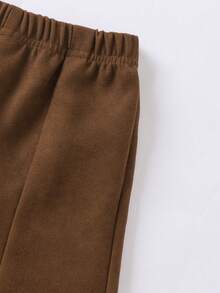 Conjunto de 2 piezas para niñas con top de manga larga estilo preppy casual con decoración de lazo y pantalones de pierna recta en color marrón vintage, para uso diario, vacaciones y regreso a la escuela en otoño/invierno - Marrón - Ver 8
