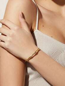 1pc Vintage Stainless Steel Bamboo Shaped Open Bracelet - vàng - Xem 6