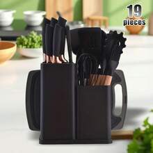 XBJ 19-Piece Kitchen Utensil Set Including Spatulas, Spoons, Knives And Other Kitchen Utensils, Cooking Utensil Set With Storage Rack, Kitchen Utensils, Kitchen Utensil Set, Black Knife Sets, Pink Knife Sets, Stainless Steel Knife Sets, It Is Suitable For Daily Household Use And Small Catering. Cutting Is Efficient And Effortless, And Novices Can Also Easily Control It. A Set Meets All Kitchen Knife Needs. Suitable For Kitchen, Courtyard, Christmas Party, Holiday Gifts, Halloween, Christmas Gifts - Bộ dụng cụ nhà bếp nhiều màu - Xem 12