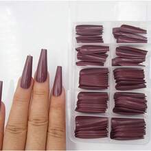 100pc Colored Coffin Press On Nails Long Ballerina False Fake Nail Tips Full Cover Manicure Design Acrylic Nails For Women Teen FFgirls (Dark Coffee){Inchcolor_nameinch:InchDarkCoffeeinch} - 黑咖啡 - 查看 3