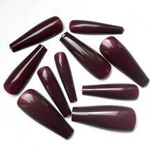 120pc Coffin Press On Nails Medium Length Colored Long Ballerina Fake Nails Full Cover Acrylic Tips False Artificial Fingernails Deep Burgundy Medium Coffin Presson Nails For Women FFgirls{Inchcolor_nameinch:InchDarkBurgundyinch} - 深勃根地酒紅色 - 查看 5