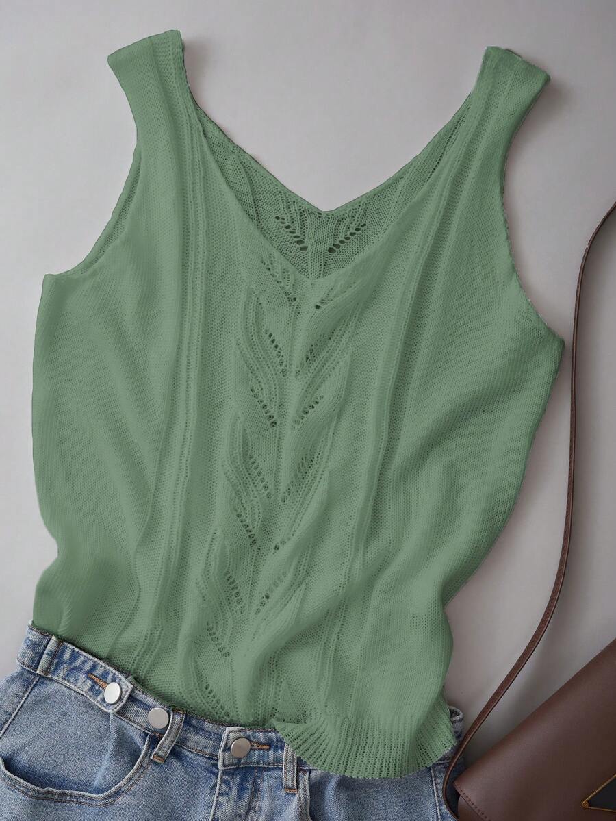 Chaleco de punto elegante de mujer con escote en V, sin mangas, de unicolor, versátil y casual, adecuado para primavera y verano - verde menta - Ver 1