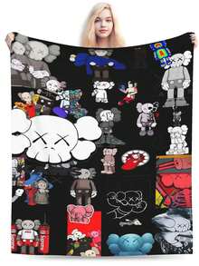 Kawss Kawaii Kaw Blanket Anime Themed Comfort Blanket - Soft Flannel Throw, Perfect Gift For Fans, For Christmas, Birthday, Halloween, For Cozy Home Use & Camping Trips - Black - View 2