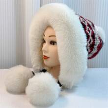 Wearing Knitted Hats For Windproof In Autumn And Winter, Thick And Warm Lei Feng Hats For Women's Outings, Cycling With Fleece, And Skiing Windproof Hats - 黑灰色 - 查看 8