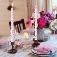 10 Inch Floral Taper Candles - 2pcs Handmade Unscented Somkeless Tall Candlesticks,Printed Cone Candles For Mother Day Home Party Wedding Restaurant{Inchcolor_nameinch:InchPurpleFlowerinch,Inchsize_nameinch:Inch10Inch-2Countinch} - 紫花 - 查看 6