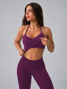 NcmRyu 1 Set Women's Fashion Casual Minimalist Versatile Backless Shaping Tank Top And Pants Sportswear Set - Purple - View 10