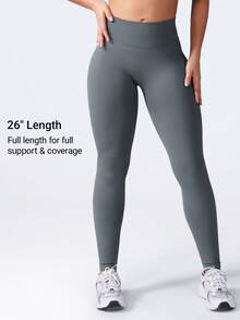VOYJOY Women's Sports Leggings Seamless Scrunch Butt Leggings High Waist Booty Lifting Butt Push Up Gym Sports Pants Black - 暴風灰 - 查看 2