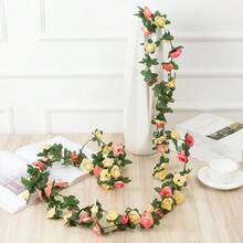 1 Stück 2,5m künstliche Pfingstrosen Blumengirlande, Seide Hängende Girlande mit 45 Blüten, Künstliche Blumen Efeu für Zuhause Wohnzimmer Hochzeitshintergrund Frühlings- und Herbstdekoration