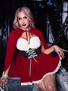 1件圣诞派对服装小红帽斗篷，带帽红色仙女公主斗篷，适用于各种节日派对和角色扮演 - 彩色 - 查看 4