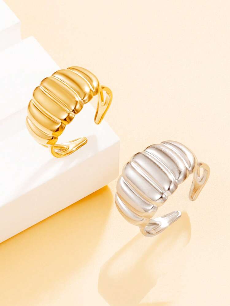 1pc Minimalist Geometric Open Stainless Steel Adjustable Ring, 18K Gold Plated Waterproof Jewelry For Daily Wear - Geometry - View 1