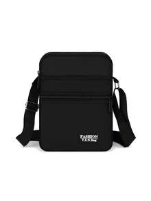 大容量时尚男士单肩斜跨邮差包，多功能可调节肩带拉链开合，多隔层实用收纳男包 - 黑色 - 查看 5