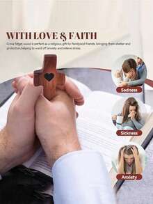 定制木质心形十字架，可刻名字或文字，鼓励礼物，小巧木质十字架，手持口袋十字架，指尖减压宗教礼物，适合祈祷、教堂礼物、复活节礼物，“上帝与你同在”，鼓励礼物，多功能，装饰性强，可重复使用，精致，时尚，高品质，色彩丰富，现代，可定制，个性化，独特，定制节日派对用品 - 彩色 - 查看 2