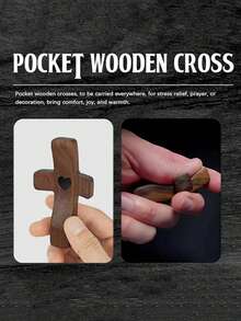 定制木质心形十字架，可刻名字或文字，鼓励礼物，小巧木质十字架，手持口袋十字架，指尖减压宗教礼物，适合祈祷、教堂礼物、复活节礼物，“上帝与你同在”，鼓励礼物，多功能，装饰性强，可重复使用，精致，时尚，高品质，色彩丰富，现代，可定制，个性化，独特，定制节日派对用品 - 彩色 - 查看 4